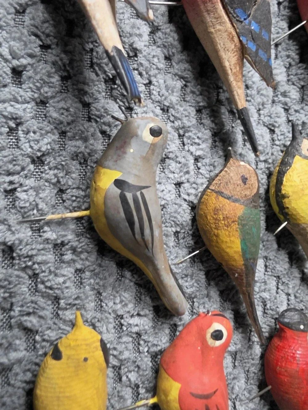 Vintage 14 Hand-Painted Yellow and Red Decorative Wooden Bird With Pin